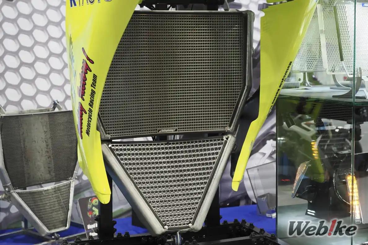 Display of new design radiator core guard at Etching Factory booth at the Osaka Motorcycle Show